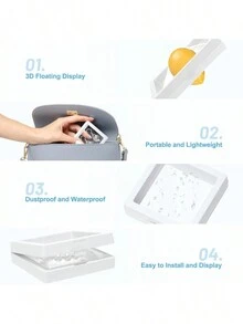 Caja de levitación marco de exhibición de adornos soporte flotante 3D soporte de exhibición de medallas gabinete de exhibición flotante soporte de exhibición de marco flotante caja de almacenamiento de joyería de polietileno transparente para monedas de desafío AA medallón chips de muestra - Blanco - Ver 9