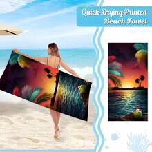 1pc Landscape Pattern Beach Towel, Modern Microfiber Bath Towel For Holiday, Camping, Swimming, Bathing, Gift - Multicolor - View 1