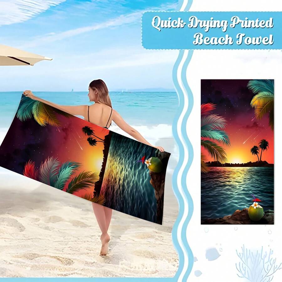 1pc Landscape Pattern Beach Towel, Modern Microfiber Bath Towel For Holiday, Camping, Swimming, Bathing, Gift - Multicolor - View 1