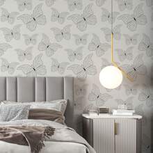 Deliquadros Papel de Parede Autoadesivo Vinílico Borboleta Preto Bege Minimalista Delicado Decoração Quarto Sala Elegante - Bege - Visão 4