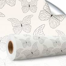 Deliquadros Papel de Parede Autoadesivo Vinílico Borboleta Preto Bege Minimalista Delicado Decoração Quarto Sala Elegante - Bege - Visão 1