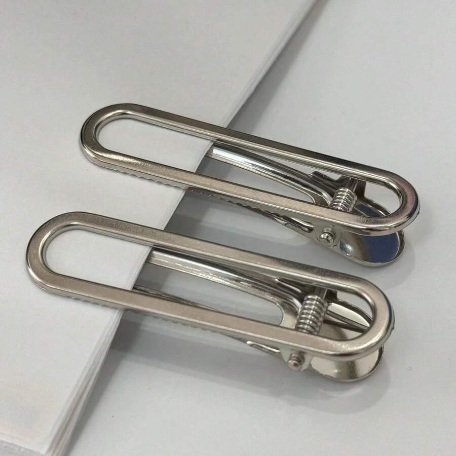 Bộ 2 kẹp tóc bằng hợp kim màu bạc dành cho nữ - Kẹp tóc cá sấu & kẹp tóc tạo kiểu giản dị và thanh lịch - Bộ hai mảnh có hai đầu tròn - Xem 1