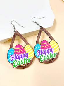 1對卡通木製和水滴形狀中空耳環,帶有復活節兔子,汽車和快樂復活節彩蛋形吊墜,適用於派對或節日裝扮,是給朋友的好禮物 - 彩色 - 查看 13