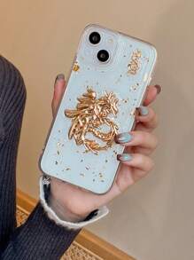 透明軟TPU手機殼，帶金龍及箔圖案，防震保護，適用於蘋果iPhone - 彩色 - 查看 3