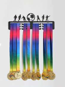 1pc Creative Iron Medal Display Hanger For Football Games, Home Decor Wall-Mounted Storage Rack With Gold, Silver, Bronze Medals And Hooks - Black - View 1