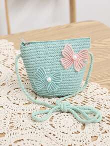 1入/套新品公主風格五瓣花編織女童帽,防曬便攜 - 綠色 - 查看 3