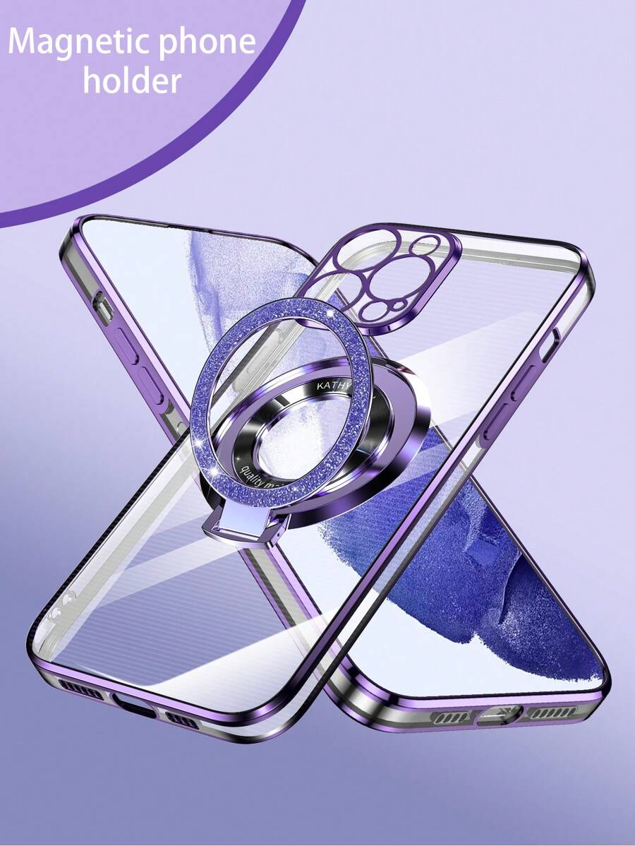 New Electroplated Anti-Drop Phone Case With Sparkly Pop-Up Socket, Full Set Of Cases Compatible With Apple 11/12/13/14/15 Promax, Compatible With Samsung, Compatible With Xiaomi, Compatible With Oppo, Compatible With Vivo And Compatible With Redmi 13c,International Version, Not The Domestic Version - Purple - View 1