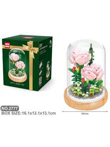 永恆積木花,由超級abs材料製成,包括木質底座和塵罩,適用於臥室或客廳桌面裝飾的花束套裝,手工diy裝配玩具,新年禮物,情侶禮物,紀念禮物,情人節禮物 - 粉色 - 查看 7