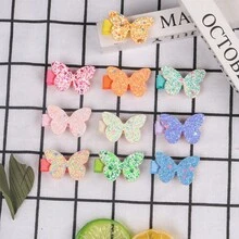 1套/10入少女可愛洋蔥粉色閃爍蝴蝶夾,適合日常使用 - 彩色 - 查看 5