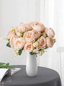 1支人工牡丹花束,婚禮裝飾、新娘手持花籃裝飾、生日派對場地裝飾、家居飯廳臥室窗台裝飾、藤蔓花藤、情人節新年裝飾、室外花園 - 香檳色 - 查看 4