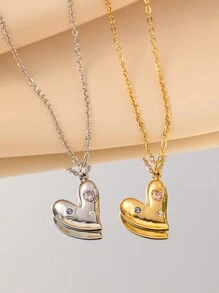 1pc Elegant & Lovely Stainless Steel Enamel Heart Shaped Pendant Necklace, Suitable For Women To Wear To Parties Or Fashionable Commuting