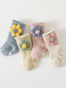 5雙裝卡通圖案加厚毛圈布嬰兒襪 - 彩色 - 查看 2