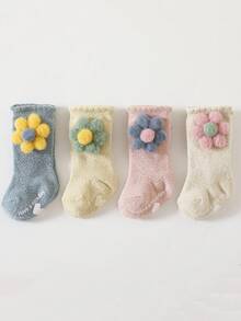 5雙裝卡通圖案加厚毛圈布嬰兒襪 - 彩色 - 查看 1