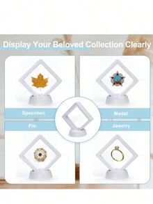 Caja de levitación marco de exhibición de adornos soporte flotante 3D soporte de exhibición de medallas gabinete de exhibición flotante soporte de exhibición de marco flotante caja de almacenamiento de joyería de polietileno transparente para monedas de desafío AA medallón chips de muestra - Blanco - Ver 8