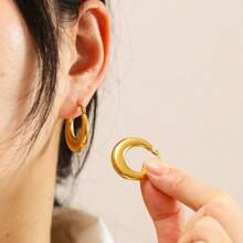 1對s形時尚新月形耳環,適合女性/女孩聚會佩戴配件 - 金色 - 查看 2