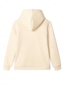 1pc Tween Girl Cute Graphic Print Hooded Sweatshirt, Young Student Outfit, Autumn/Winter - Apricot - View 4