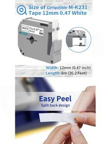 1 件裝相容於 Brother P Touch M 膠帶 M231 Mk231 M-k231 12 毫米 0.47 吋替換標籤膠帶,相容於 Brother P Touch Pt-m95 Pt-90 Pt-70 Pt-65 Pt-85 黑色底白字,26.2 英尺 - 白底黑字 - 查看 4