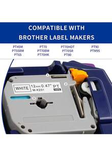 1 件裝相容於 Brother P Touch M 膠帶 M231 Mk231 M-k231 12 毫米 0.47 吋替換標籤膠帶,相容於 Brother P Touch Pt-m95 Pt-90 Pt-70 Pt-65 Pt-85 黑色底白字,26.2 英尺 - 白底黑字 - 查看 3