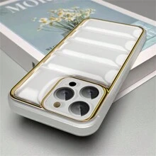 1pc Gold-Color Back Frame Plated Down Jacket Airbag Case Compatible With IPhone 15 Pro/15 Pro Max/15 Plus/15/14 Pro/14 Pro Max/14 Plus/14/13 Pro/13 Pro Max/13/12 Pro/12 Pro Max/12/11 Pro Max/11/11 Pro, Equipped With Tpu Airbag & Colorful Lens Film & Precision-Designed Holes & Skin-Like Soft Shell & Silicon Material & Anti-Shock - Gold - View 4