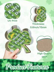 Putuo Decor 普陀装饰 3 件三叶草木制标志桌面装饰，幸运快乐圣帕特里克节，家庭农舍咖啡馆咖啡店酒吧俱乐部桌面装饰，圣帕特里克节礼物 - 彩色 - 查看 4