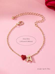 1 件欧美风格时尚个性化金属 A-Z 26 字母红色心形镶嵌红色水钻情书名字手链，适合女性日常佩戴、情人节礼物、节日礼物、毕业季和返校礼物情人节、妈妈、母亲、母亲节、礼物 - 金黃色 - 查看 3