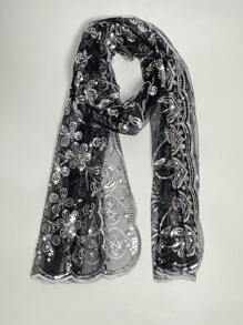 One-Piece Sequined Spring Bride/Bridesmaid/Wedding Guest Dress With Scarf For Evening Party - Black - View 1