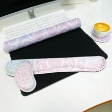 1set Rubber Mouse Pad + Rubber Keyboard Wrist Rest + Small Wrist Rest + Cup Coaster Kit For Desktop/ Laptop Office Use - Multicolor - View 6