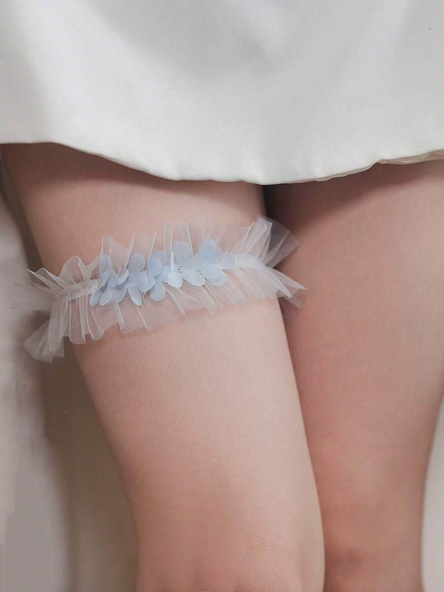 1pc European & American Popular Wedding Bride Lace Bow Garter, Romantic Valentine's Day Wedding Soft Floral Bride Garter