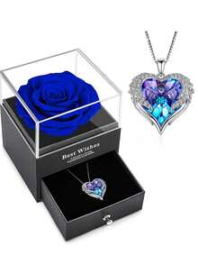 1入組女士項鍊禮盒 - 藍玫瑰配天使翅膀吊墜 - 適合送給妻子,女友,母親,祖母,適用於聖誕節、情人節、周年紀念日、生日等場合 - 紫色 - 查看 1