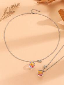 2入組情侶愛情發光骰子遊戲磁性心形可愛不鏽鋼鍊子吊墜項鍊情人節禮物 - 彩色 - 查看 7