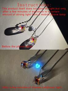 2入組情侶愛情發光骰子遊戲磁性心形可愛不鏽鋼鍊子吊墜項鍊情人節禮物 - 彩色 - 查看 4