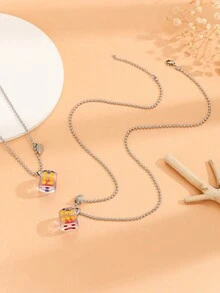 2入組情侶愛情發光骰子遊戲磁性心形可愛不鏽鋼鍊子吊墜項鍊情人節禮物 - 彩色 - 查看 8