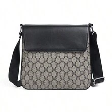 男士斜挎包2024新款印花邮差包休闲单肩包经典商务通勤小包钱包大容量手机钥匙收纳防水轻便拉链包单肩包侧包学生旅行必备男礼物情人节礼物 - 米色 - 查看 2