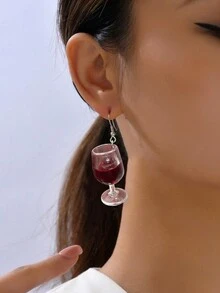 1對別緻時尚的香檳杯和流動的酒印花樹脂耳環,適用於情人節、派對、假期和約會,是送給朋友的最佳禮物 - 彩色 - 查看 2