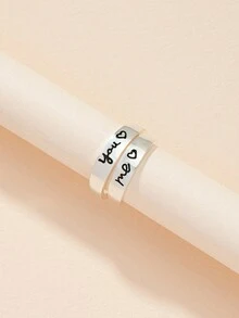 1 Set European And American Style Alphabet & Heart Pattern Couple Rings For Festival Gifts - Silver - View 1