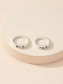 1 Set European And American Style Alphabet & Heart Pattern Couple Rings For Festival Gifts - Silver - View 4