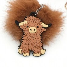 1pc Outdoor Decor Highland-Cattle Design Keychain Accessory - Brown - View 3