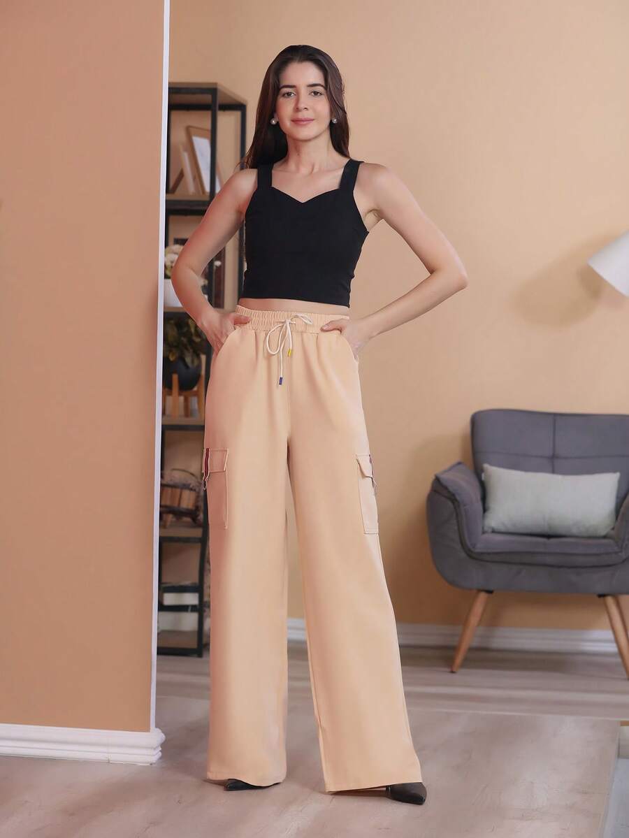 Women Pants - 卡其色 - 查看 1