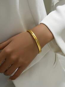 1pc Fashionable Stainless Steel Bangle With Rhinestone Decoration, One Half Mirror Finish, One Half Frosted Finish, Simple & Jewelry For Women - Yellow Gold - View 3