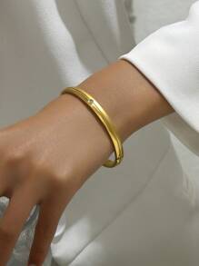 1pc Fashionable Stainless Steel Bangle With Rhinestone Decoration, One Half Mirror Finish, One Half Frosted Finish, Simple & Jewelry For Women - Yellow Gold - View 1