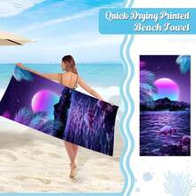 1條風景圖案沙灘巾,現代超細纖維浴巾,適用於度假、露營、游泳、洗浴、送禮 - 彩色 - 查看 1