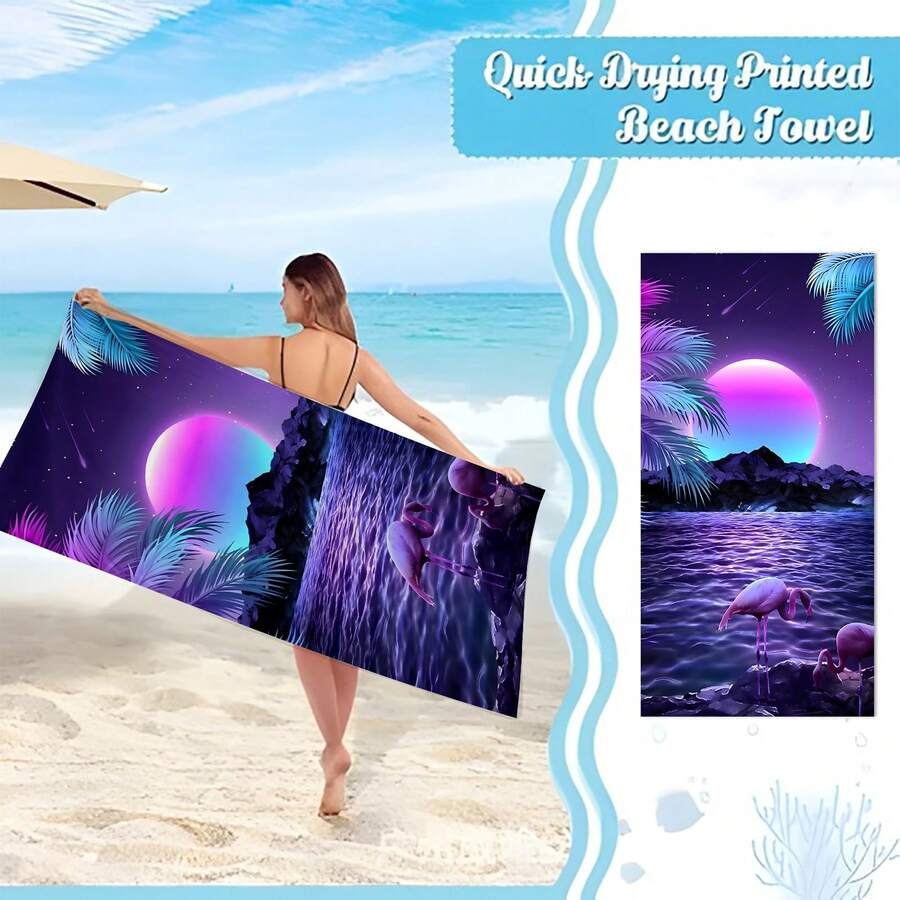 1條風景圖案沙灘巾,現代超細纖維浴巾,適用於度假、露營、游泳、洗浴、送禮 - 彩色 - 查看 1
