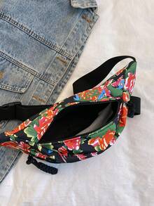 時尚個性化的多功能斜跨胸包、腰包和跑步背包,具有多個間隔和大花卉印花,適用於戶外運動 - 黑色 - 查看 6