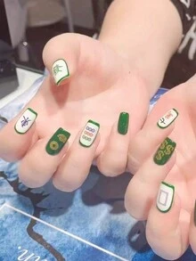 2張麻將指甲貼紙中文字詞美甲設計,牌類遊戲3d指甲貼紙美甲裝飾,適用於美甲 - 彩色 - 查看 2