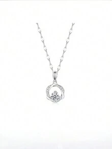 1pc New Design 999 Pure Silver & Pendant Necklace, Collarbone Length Necklace As A Fashionable Simple Gift For Girlfriend - Silver - View 5