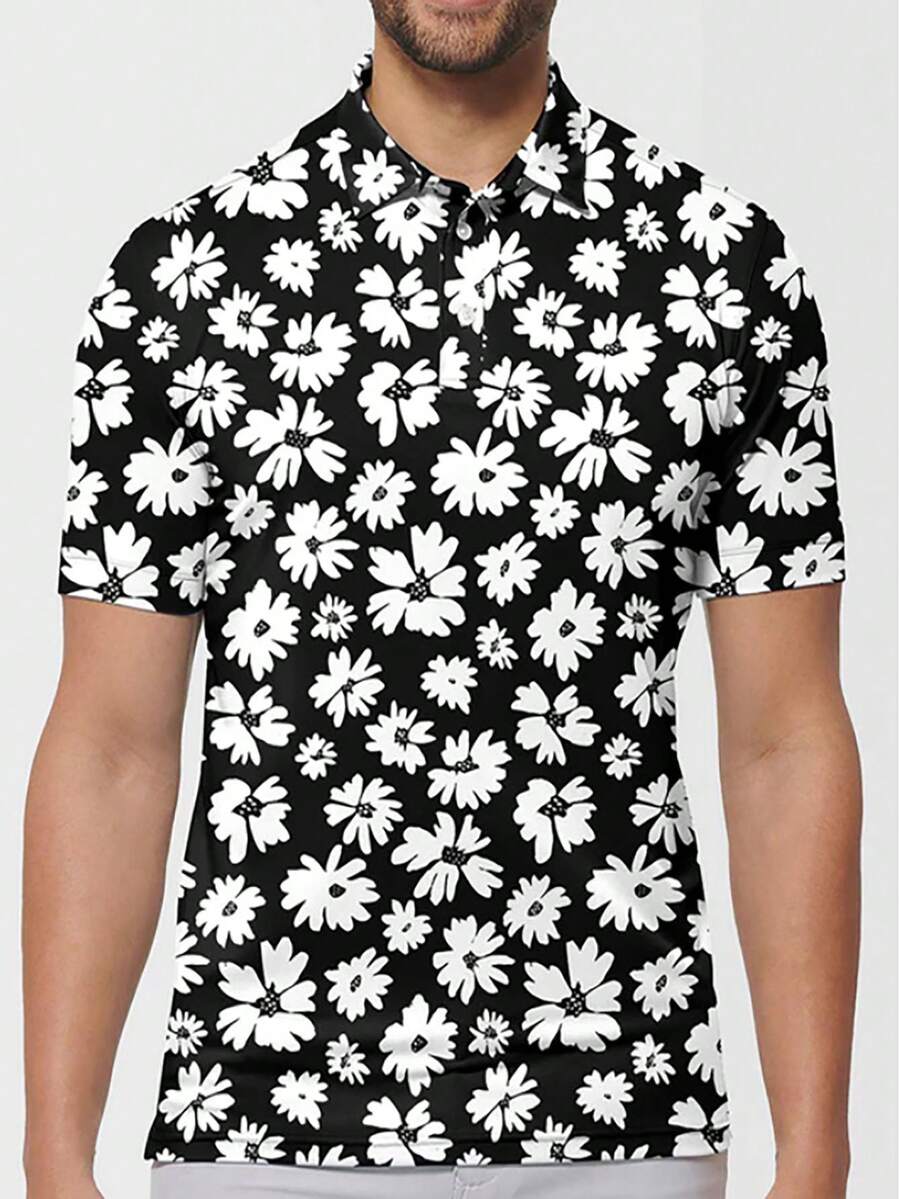 男士襯衫t恤,休閒舒適polo衫,夏季,男士運動polo T恤健身服 - 黑色 - 查看 1