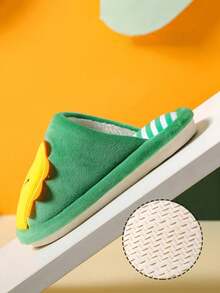 Pantuflas cómodas de peluche diseño de dinosaurio 3D para niños - Verde - Ver 3