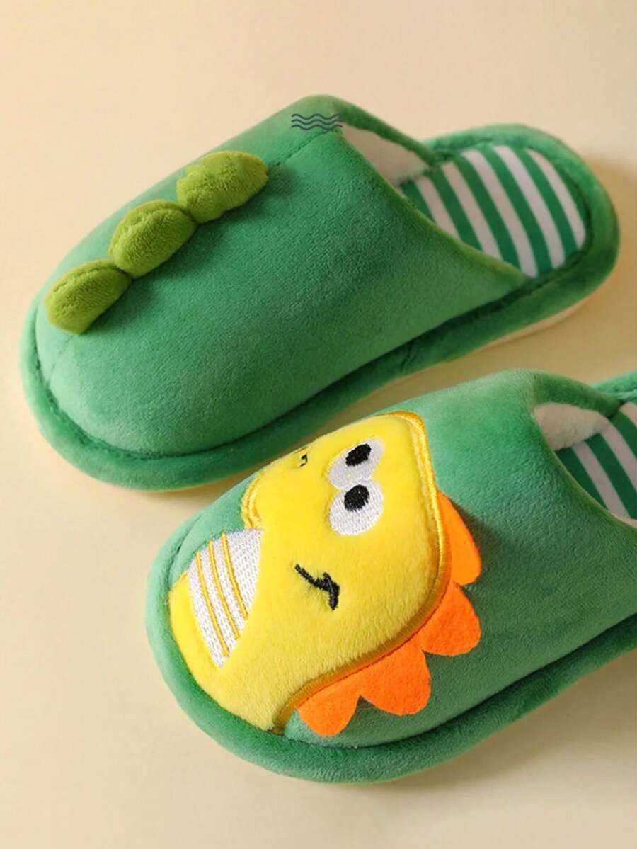 Pantuflas cómodas de peluche diseño de dinosaurio 3D para niños - Verde - Ver 1