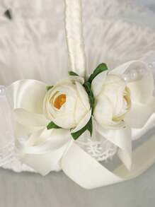1pc White Woven Handheld Flower Basket - Milky White - View 4