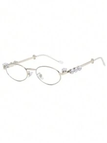 1pc European And American Fashionable Glasses With Small Ellipse Frame, Rhinestone Inlaid For Computer Reading Gaming TV Phones Glasses Accessories For Women
